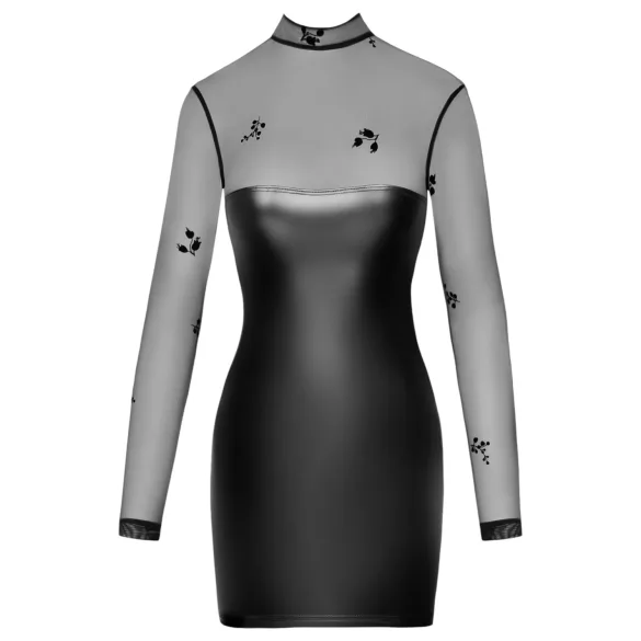 Noir - Transparentes Glanzkleid mit Oberteil (Schwarz)