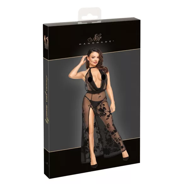 Noir - Transparenter Maxikleid mit Blumenmuster (Schwarz)
