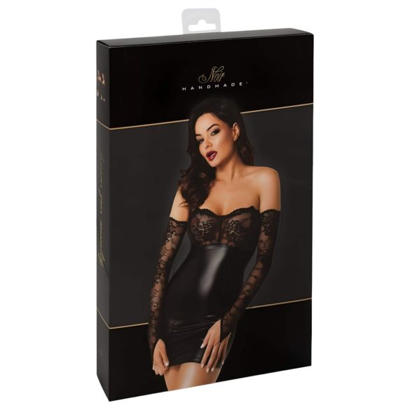 Noir - Glänzendes Kleid mit Spitzeneinsatz (schwarz) - M