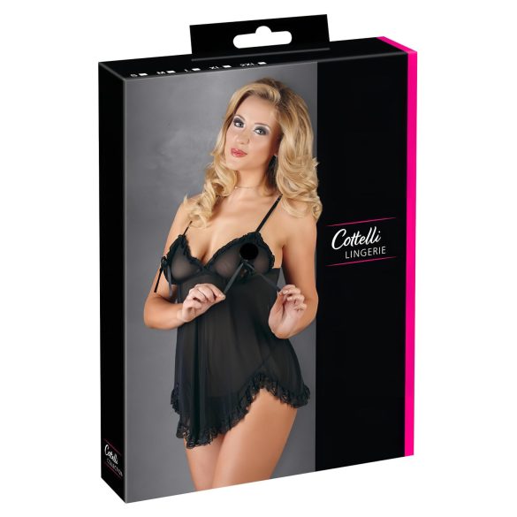 Cottelli - Luftiger, geraffter Babydoll (schwarz) - XXL