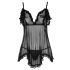 Cottelli - Luftiger, geraffter Babydoll (schwarz) - XXL