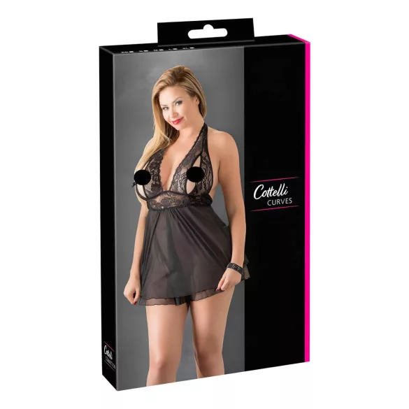Cottelli Plus Size - Luftiger, Spitzen-Babydoll (schwarz)