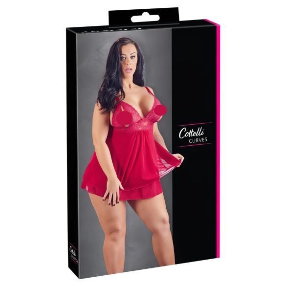 Cottelli Plus Size - Spitzen-Babydoll, rot, verführerisch luftig - 2XL