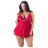 Cottelli Plus Size - Spitzen-Babydoll, rot, verführerisch luftig - 2XL