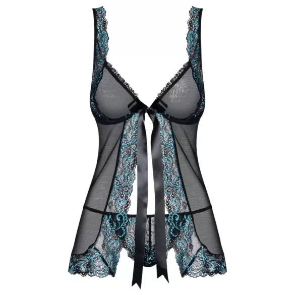 Obsessive Amanta - Stickerei-Babydoll und String (Schwarz-Türkis) - L/XL