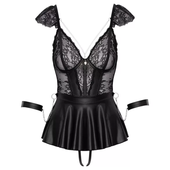 Cottelli Bondage - Spitzen Minikleid mit Handschellen (schwarz) - M