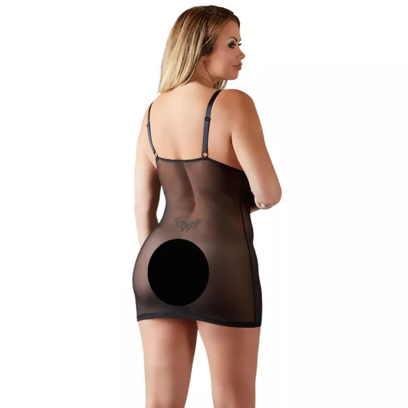 Cottelli Plus Size - Spitzen-Negligé transparent (schwarz)