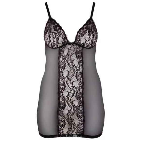 Cottelli Plus Size - Spitzen-Negligé transparent (schwarz)