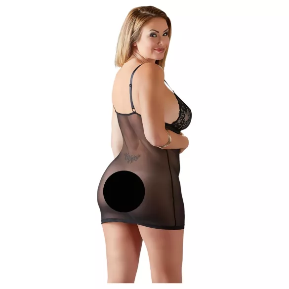 Cottelli Plus Size - Spitzen-Negligé transparent (schwarz) - 3XL