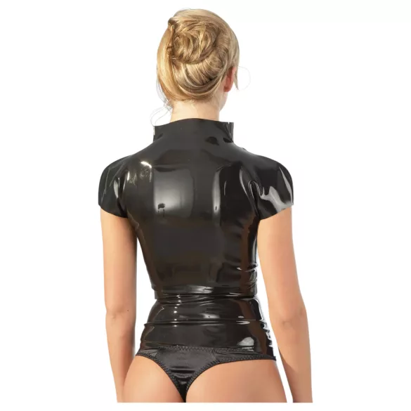 Late X Damenoberteil mit Reißverschluss, kurzärmelig (schwarz) - 2XL