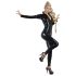 Damen-Latexanzug in Schwarz, langärmlig - XL