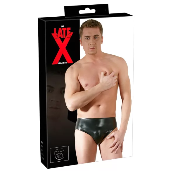 Latex Herren-Slip mit innenliegendem Penis-Analdildo (schwarz) - M