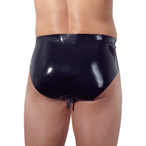 LATEX - Herrenunterwäsche mit innenliegendem kegelförmigen Anal-Dildo (schwarz) - XL