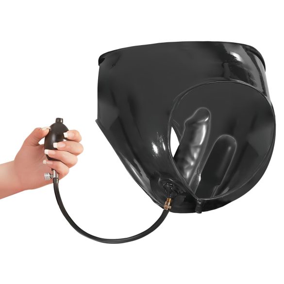 LATEX - Damen-Slip 2er mit pumpbarem Innen-Dildo (schwarz) - M