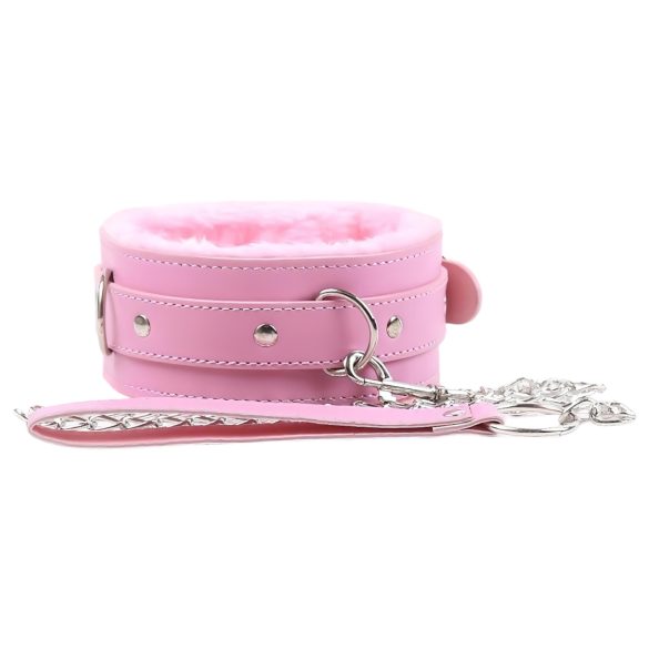 Gepolsterter BDSM Halsband & Leine (Rosa)