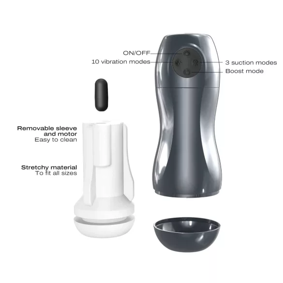 Dorcel Blowjoy Vibe - Saug- und Vibrations-Masturbator mit Akku (grau)