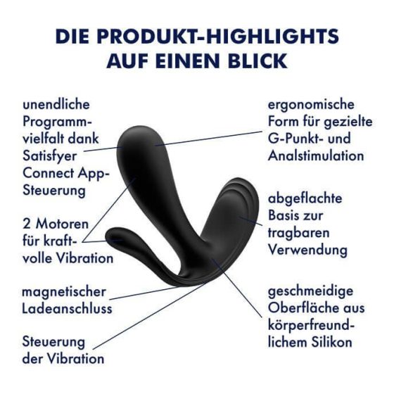 Satisfyer Top Secret Plus - intelligenter Dreizweig-Vibrator (schwarz)