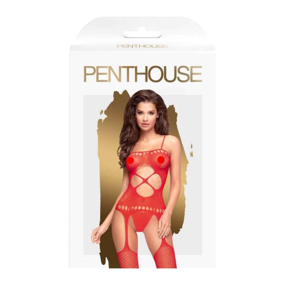 Penthouse Heiße Nachtfall - Zickzack, offenes Netzset (rot) - XL