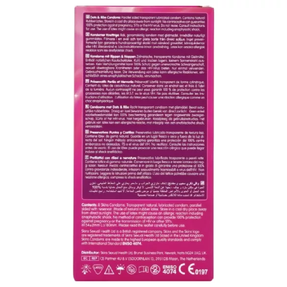 Skins - geripptes und genopptes Kondom (8 Stk.)