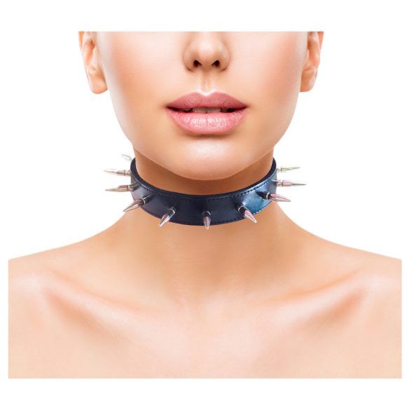 Rouge - Echte Lederhalsband mit Nieten (Schwarz)