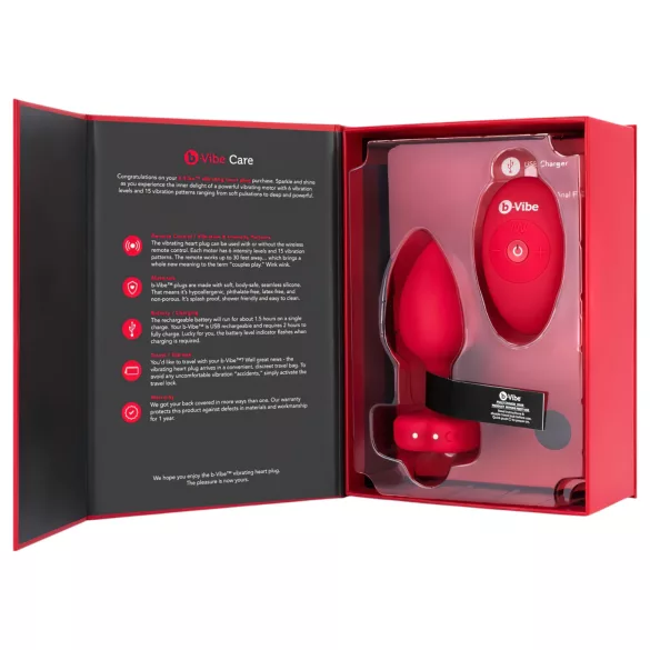 b-Vibe Heart - wiederaufladbarer, funkferngesteuerter Analvibrator (rot)