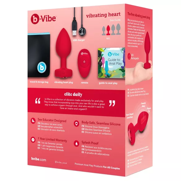 b-Vibe Heart - wiederaufladbarer, funkferngesteuerter Analvibrator (rot)