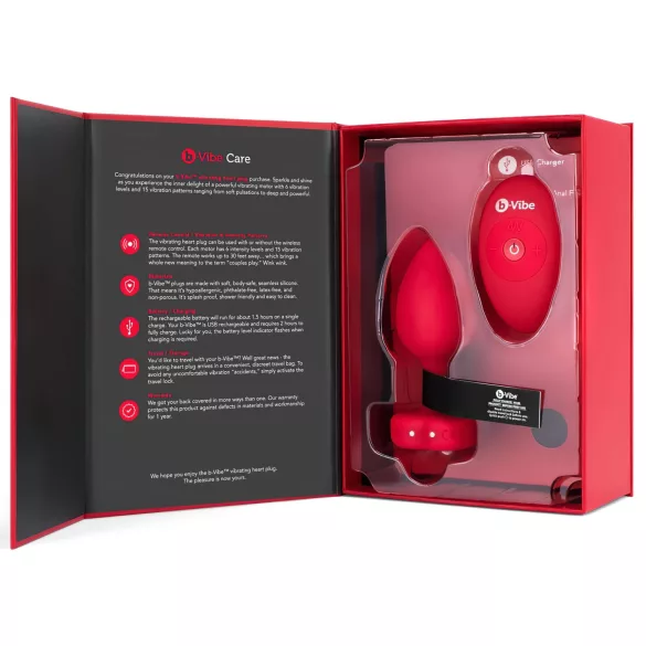 b-Vibe Heart - wiederaufladbarer, funkferngesteuerter Analvibrator (rot)