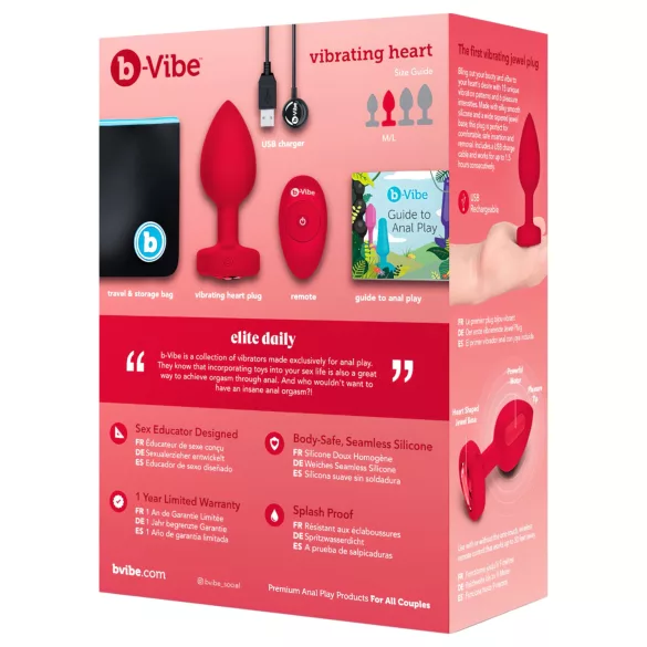 b-Vibe Heart - wiederaufladbarer, funkferngesteuerter Analvibrator (rot)