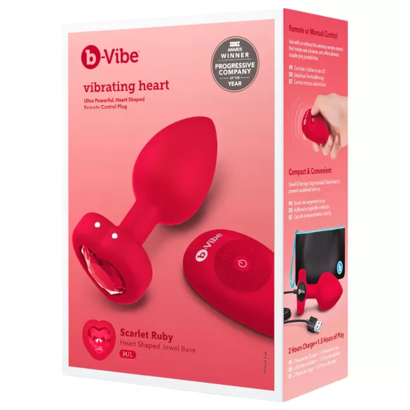 b-Vibe Heart - wiederaufladbarer, funkferngesteuerter Analvibrator (rot)