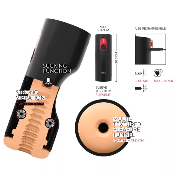 WYNE 07 - Akku Vibrations-Saugmasturbator (schwarz)