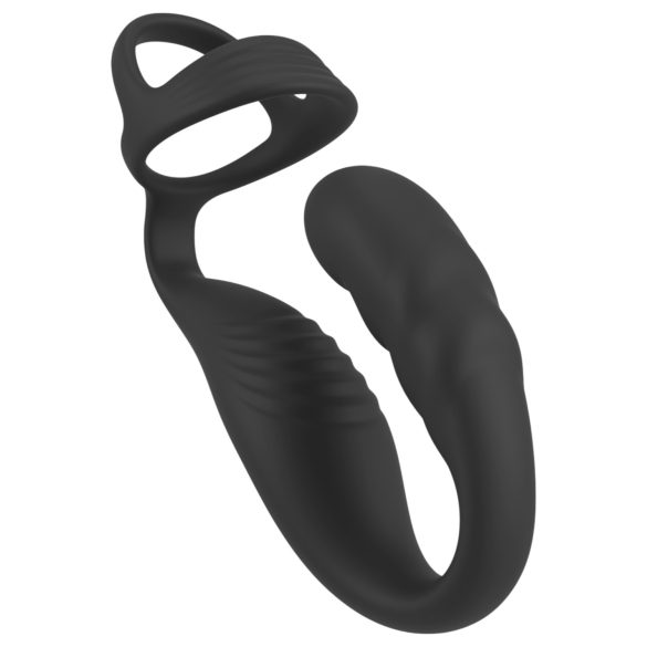 Rebell - Prostata-Vibrator mit Penis- und Hodenring (schwarz)