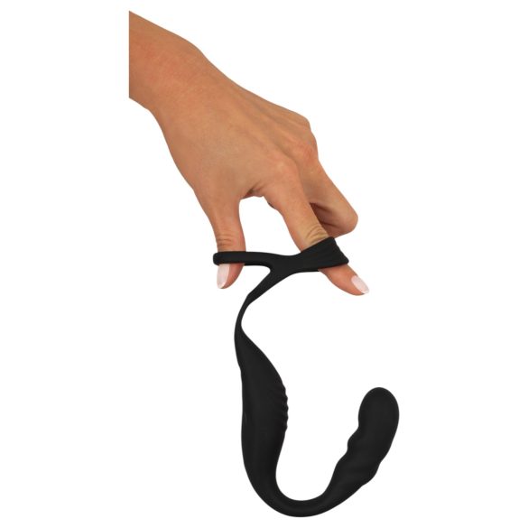 Rebell - Prostata-Vibrator mit Penis- und Hodenring (schwarz)