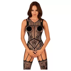   Obsessive - Blumenmuster offener Netz-Overall (schwarz) (S-L)