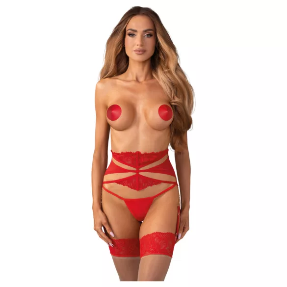Obsessive Matildea - Spitzen-Strumpfhalter mit Ketten (Rot)