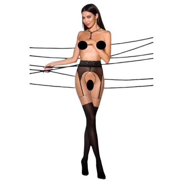 Passion Ti Open 003 - Strumpfhose mit Strapshalter-Effekt (schwarz)