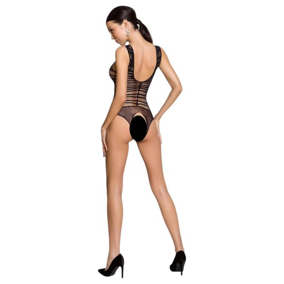 Passion BS086 - Transparenter gestreifter Body (schwarz) - S-L