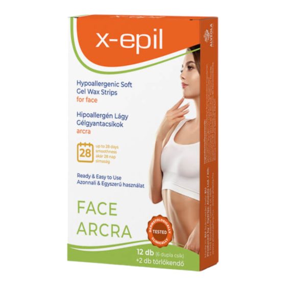X-Epil - gebrauchsfertige hypoallergene Gelwachs-Streifen (12 Stück) - für das Gesicht