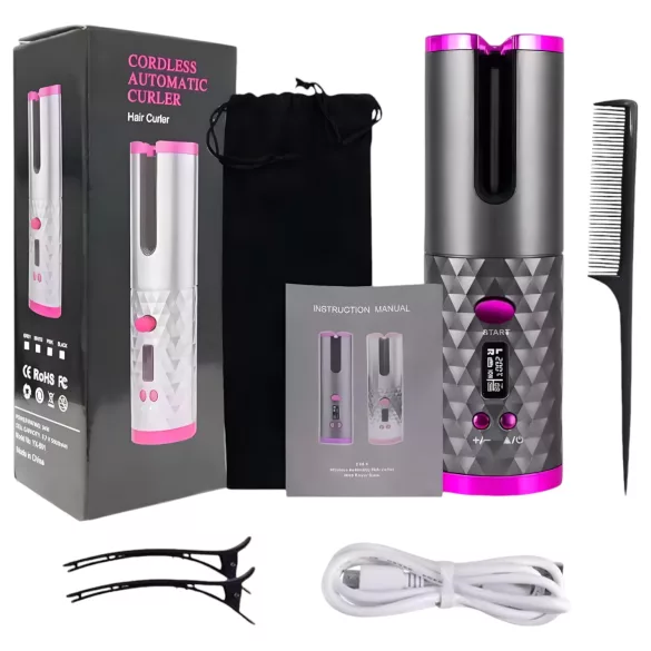 CAC - Akku-Lockenstab-Set (grau-pink)