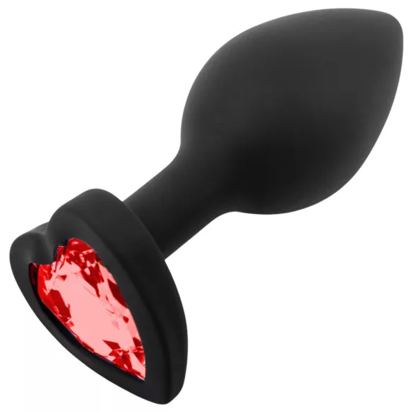 Sunfo - Silikon Analplug mit rotem Herzstein (schwarz)