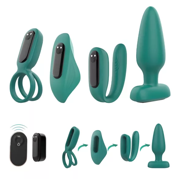 Sex HD - Akku, Fernbedienung, 4-teiliges Vibrator-Set (Grün)