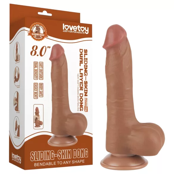 Lovetoy Sliding-Skin - zweischichtiges Hoden-Dildo - 20,8cm (dunkel natürlich)