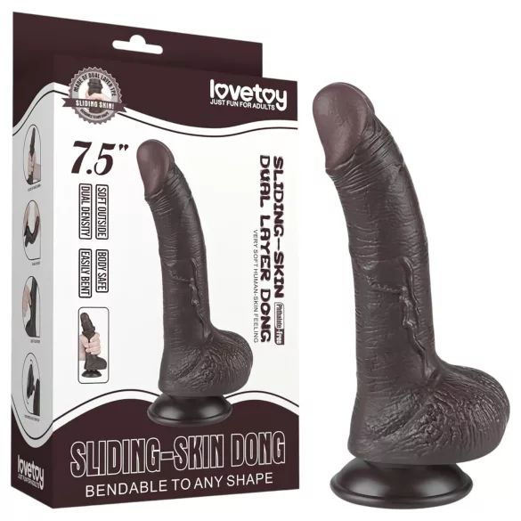 Lovetoy Sliding-Skin - Zweischicht-Dildo mit Saugnapf - 19,5cm (braun)