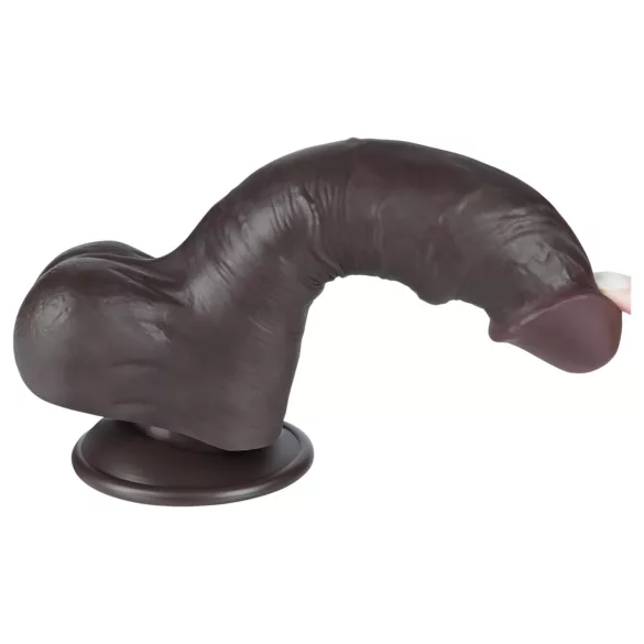 Lovetoy Sliding-Skin - zweischichtiger Dildo mit Hoden - 20cm (braun)