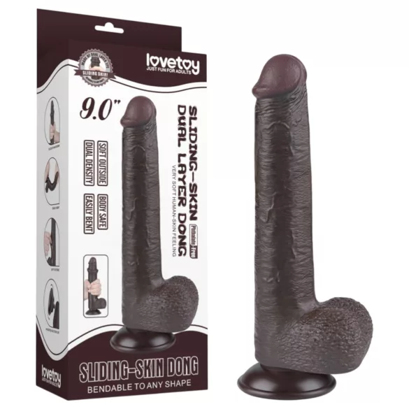 Lovetoy Sliding-Skin - Haftender, doppelwandiger Dildo - 20,8cm (braun)