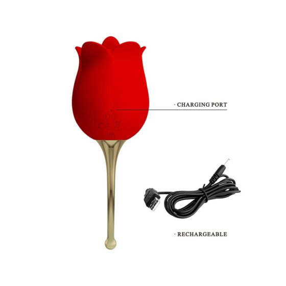 Pretty Love Rose Lover - wiederaufladbarer, zungenartiger 2in1 Klitorisvibrator (rot)