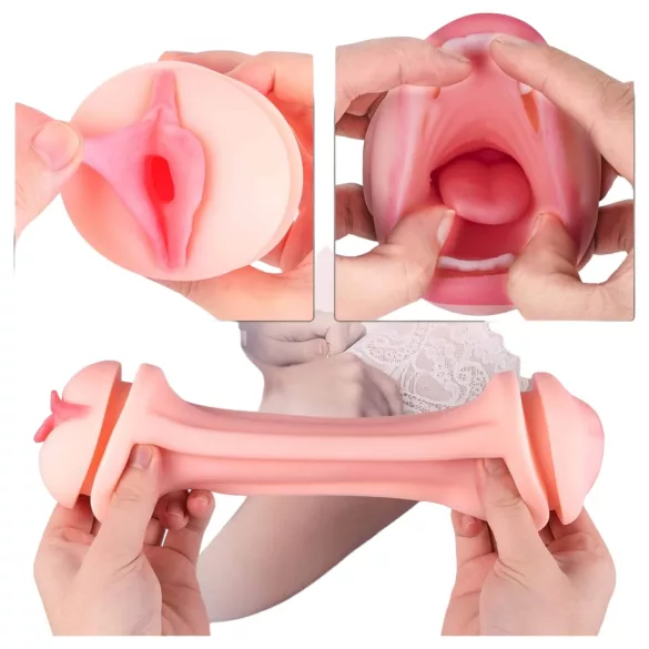 Vibeconnect - Lebensechtes Mund- und Fake-Pussy-Masturbator (Natur-Schwarz)