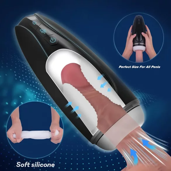 Sex HD Hawk - Akku Masturbator, Vibrierend-Saugend (Schwarz-Weiß)