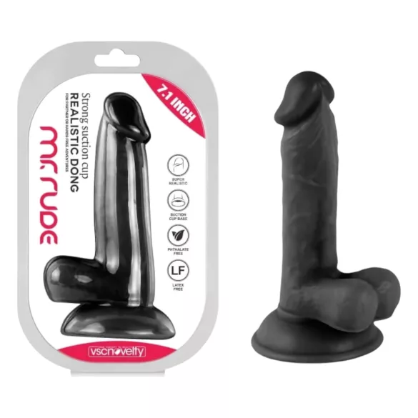 Mr. Rude - realitätsnaher Dildo mit Saugnapf und Hoden - 17cm (schwarz)