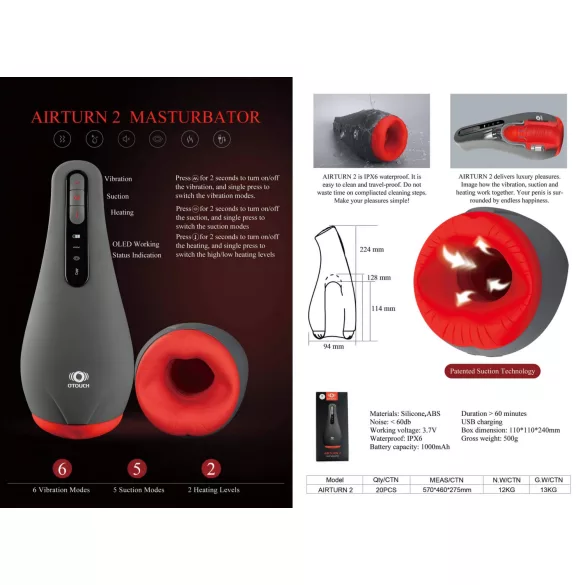 OTOUCH Airturn 2 - Akku-Saugmasturbator (Schwarz)