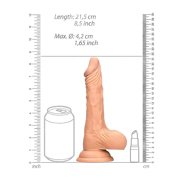 RealRock Dong 8 - naturgetreuer, realitätsnaher Dildo mit Hoden (20 cm) - hautfarben